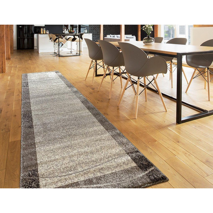Теппик oKu-Tex для вітальні [80x150 см] - м'який короткий ворс, кольоровий килим для вітальні, сучасний геометричний дизайн хвилястим візерунком, німецька якість (Світло-сірий, 80 x 250 см)