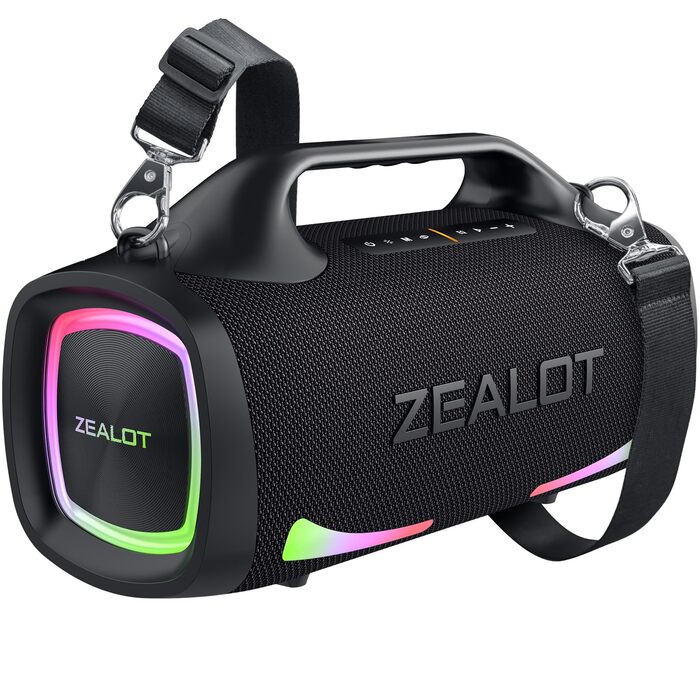 ZEALOT Bluetooth колонка 100W, XBass, Bluetooth 5.2, USB-C, 24000mAh, IPX6 водонепроникна, для кемпінгу, пляжу, басейну, саду - Чорна
