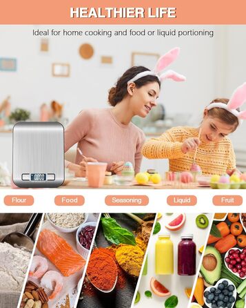 Цифрова кухонна вага 10 кг з LCD дисплеєм та функцією тарування, для випічки, приготування їжі та зважування ювелірних виробів, 1г, срібна, K1H