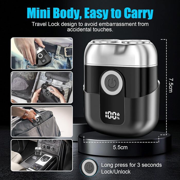 Електричний гоління для чоловіків Flintronic, водонепроникний, багатофункціональний, USB-C, 120 хв, чорний