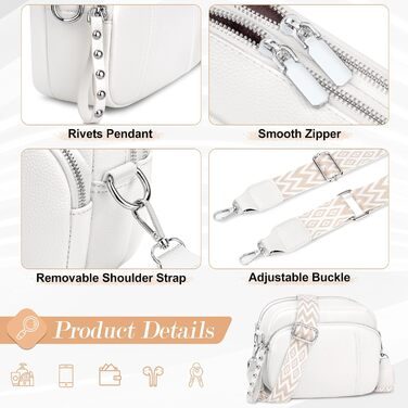 Сумка жіноча через плече кросбоді біла зі шкіри, маленька, з широким ременем та відділенням для карт, знімний ремінець