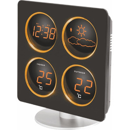 Метеостанція Technoline WS 6830 з LED-дисплеєм, прогнозом погоди, термометром, двома будильниками, функцією сну, зовнішнім датчиком, чорний корпус, помаранчеве підсвічування