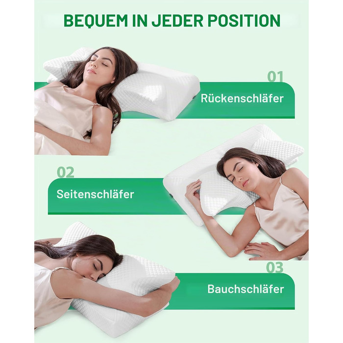 Подушка для шиї та плечей 2 в 1 з ефектом пам'яті Memory Foam, біла (70x40x8.5/14 см)