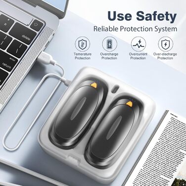 Електричні грілки для рук 2 шт. 4000mAh з зарядним кейсом 10000mAh, 3 режими нагріву, USB-C, для катання на лижах, кемпінгу, подарунок (Чорний)