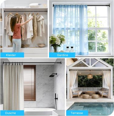 Штанга для карнизи без свердління, 100-230 см, регульована телескопічна штанга для душу, вікна та балкону (діаметр 25 мм, чорний)