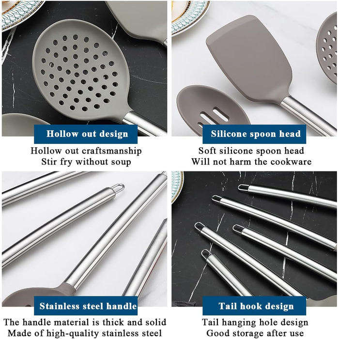 Kitchen Utensil Set, Kyraton 38-Piece Non-Stick Silicone Cooking Utensils Set, Spoon Spatula Set with Sturdy Stainless Steel Utensil Holder, Dishwasher Safe