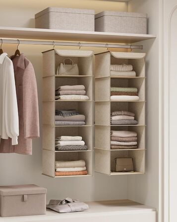 Органайзер для шафи SONGMICS, Hängeorganizer, складний, з металевими гачками та бамбуковими вставками, бежевий, 2 шт.