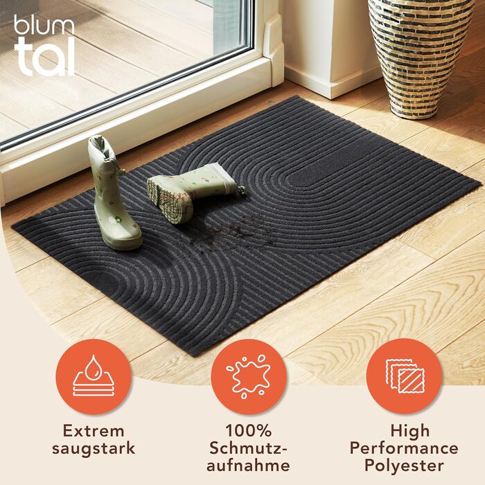Килимок для дому Blumtal 40x60 см - антиковзаючий, для входу, з візерунком, поліестер, сірий