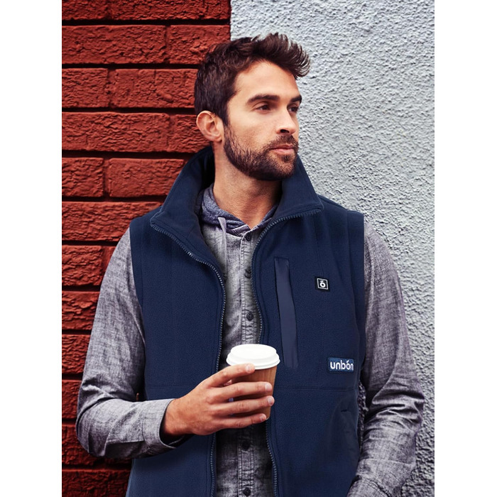 UNBON Гріюча жилетка з флісу, чоловіча жилетка з підігрівом, жилетка з Powerbank 10000mAh USB, 3 режими нагріву, 6 зон нагріву (XXL, Синій)