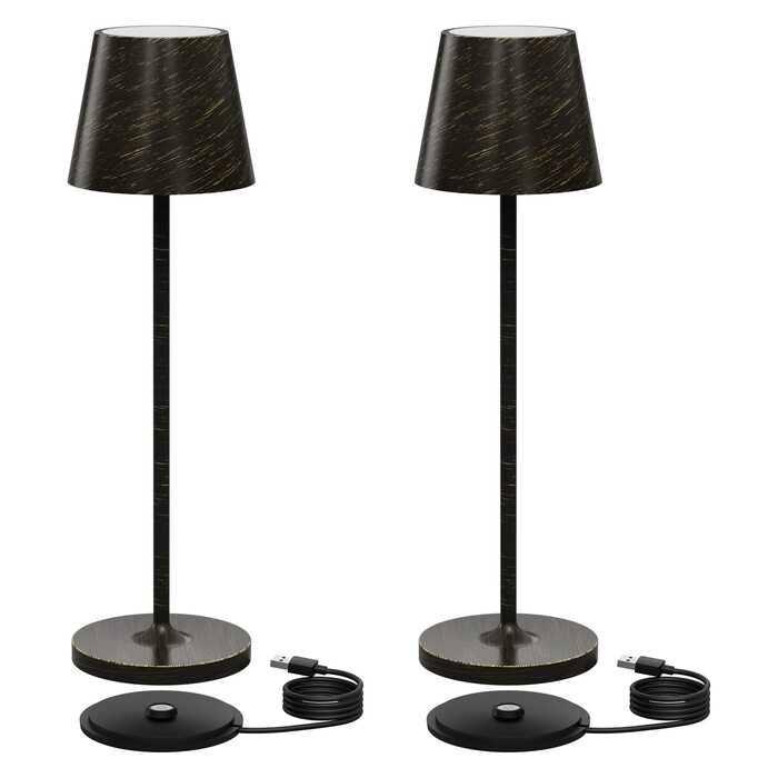 Акумуляторний LED настільний світильник K-Bright 38см, димований, мідний (2 шт.) | Внутрішній та зовнішній, тепле світло, USB зарядка