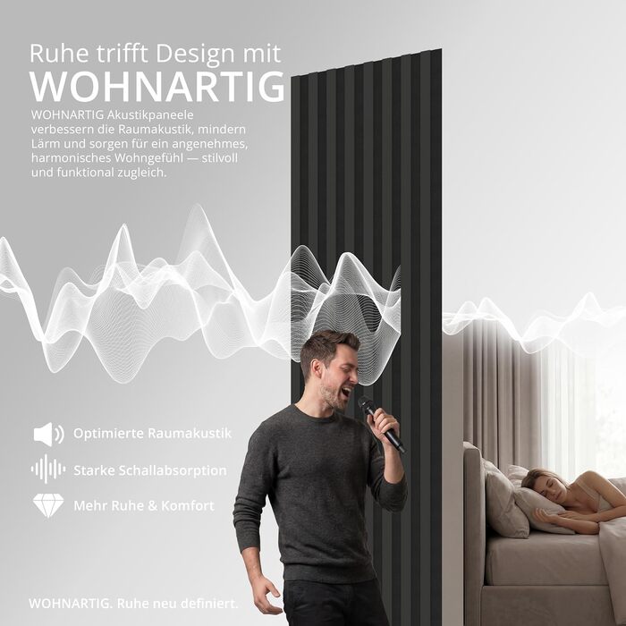 Акустичні настінні панелі SPAZIO Anthrazit 693, 260x54 см (набір 2 шт. 260x27 см), оббивка на фетрі для звукоізоляції