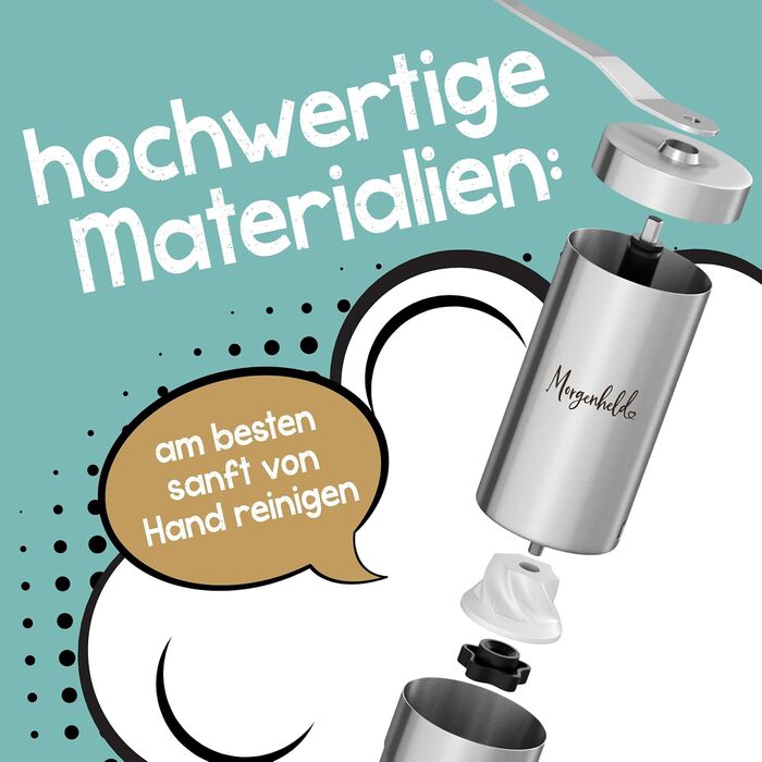 Morning Hero Coffee Grinder Stainless Steel Manual Stepless Ceramic Burr Grinder Mechanical Hand Coffee Grinder Conical Burr Grinder Espresso Hand Coffee Grinder for Outdoor and Camping Manual Espresso Grinder Coffee Grinder