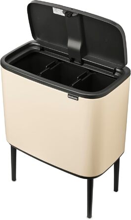 Сміттєвий відер Brabantia Bo Touch Bin на 36 л, металевий, білий, з 3 внутрішніми відрами по 11 л, 54 x 32 x 68 см