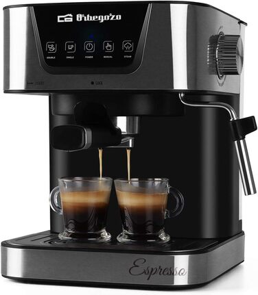 Orbegozo EX 6000 Espresso and Cappuccino Coffee Machine, 20 Bar Pressure, 1.5L Tank, Suitable for Single Dosing, 1050W Power, Black