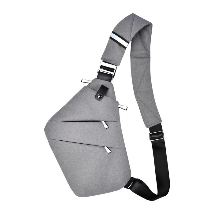 Сумка на груди Fibrdoo, антикрадіжна, через плече, чоловіча/жіноча, сіра, для подорожей, спорту та активного відпочинку