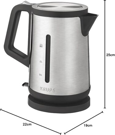 Електричний чайник Krups BW442D Control Line з автоматичним відкриванням кришки, 1.7 л, 2400 Вт, нержавіюча сталь / чорний, для однієї порції