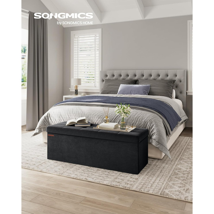 Складаний пуф SONGMICS з місцем для зберігання, 110×38×38 см, кремово-білий, до 300 кг, для вітальні, спальні, передпокою