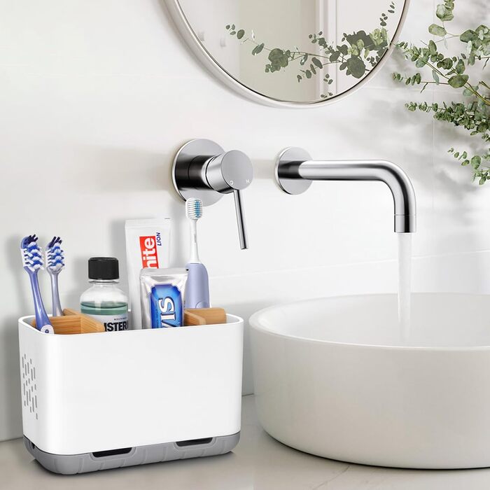 Тримач для електричної зубної щітки: органайзер для ванної кімнати, знімний, з отвором для стоку, для сім'ї та дітей (білий, великий)