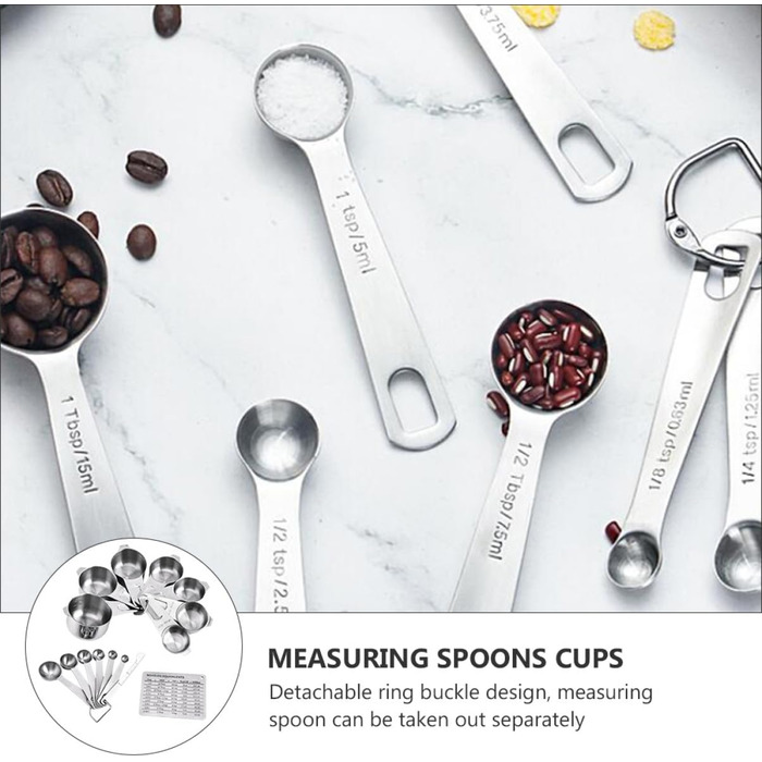 Ciieeo 15St Messlöffel Umrechnungstabelle messbecher set measuring cups set Baking set with measuring cups Kitchen helper Utensils Portable rice spoon Portable kitchen appliances Stainless Steel Silver