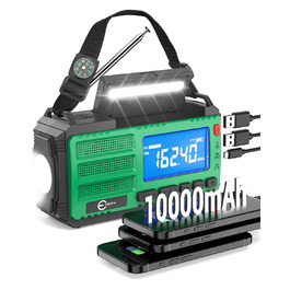 Радіо Kurbelradio з сонячною панеллю Esky, 10000mAh, AM/FM, SOS-сигнал, компас, LED-ліхтарик, живлення для смартфона, для надзвичайних ситуацій та кемпінгу, зелене