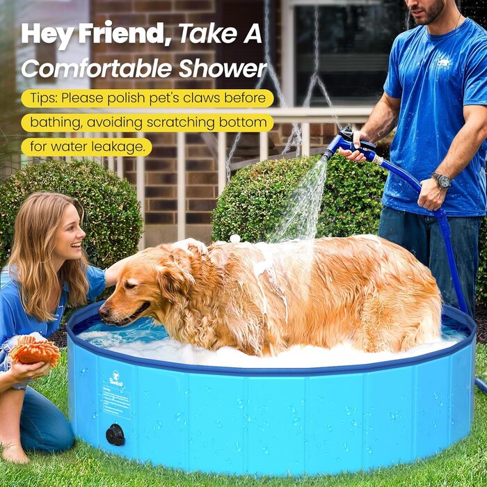 Pawaboo Foldable Dog Pool, Dog Bath, Swimming Pool for Dogs, Easy Storage, Durable Scratch-Resistant Pet Pool for Puppies and Cats, Portable Splash Pool for Pets (80cm x 20cm, S) (120cm x 30cm - Large)