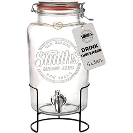 Диспенсер для напоїв Smith's Mason Jar 5 л з нержавіючим краном, металевою підставкою та фільтром — для лимонаду, води, фруктових та трав'яних напоїв