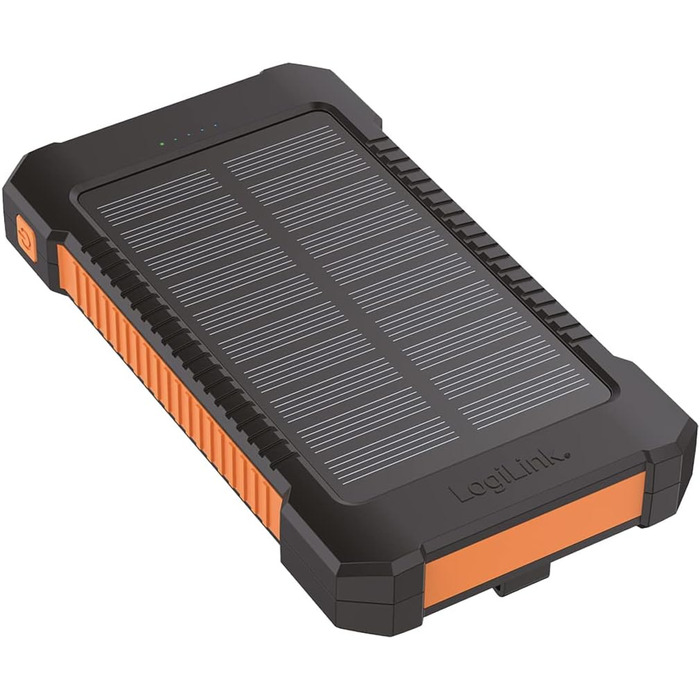 Портативний зарядний пристрій Solar Powerbank 8000 mAh з ліхтариком, чорно-помаранчевий, заряджає 2 пристрої (2x USB Type-A)