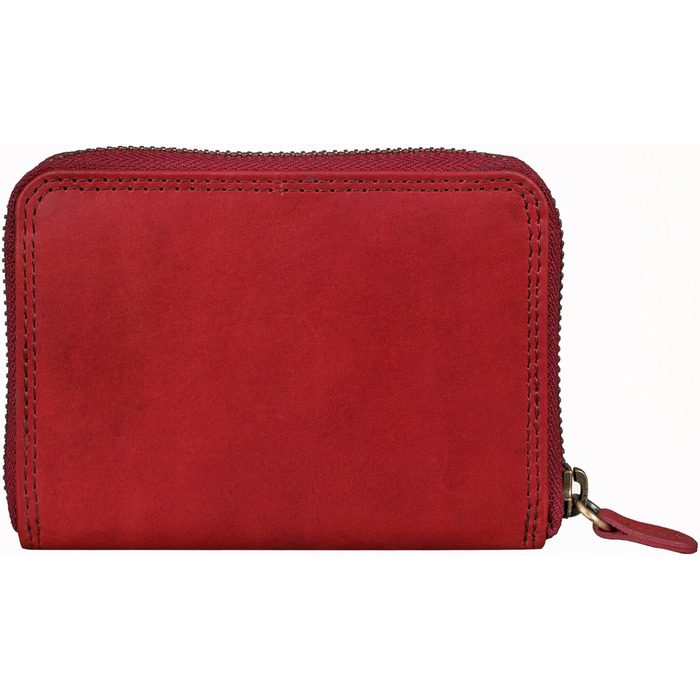 Benthill Wallet Women's Small Genuine Leather | Wallet with RFID Protection | Flat Slim Card Holder with Zipper & 6 Card Slots, Color: Red