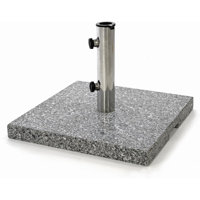 Nexos Parasol Stand 25kg Polished Granite Stainless Steel Square 45 x 45 cm Parasol Stand with Grips and Reducer Rings Suitable for Umbrellas up to 3m Diameter