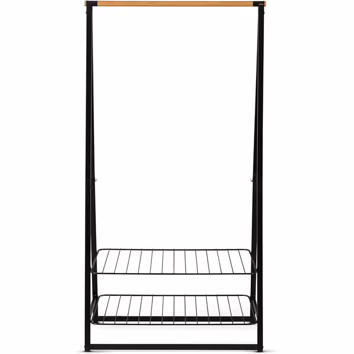 Brabantia - Linn Clothes Rail, Compact - Freestanding Clothes Rack - For Clothes - Hanging, Airing & Drying Clothes - Sturdy Steel Frame & Bamboo Rod - 47.6 cm x 34 cm x 170 cm - Matte (Black, Large)