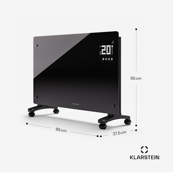 Klarstein Electric Heater, 1500 W Convector Heater, Freestanding & Wall Mounting, Energy-Saving Electric Heater with App Control & Castor Wheels, Electric Heater, Electric Radiator with Thermostat