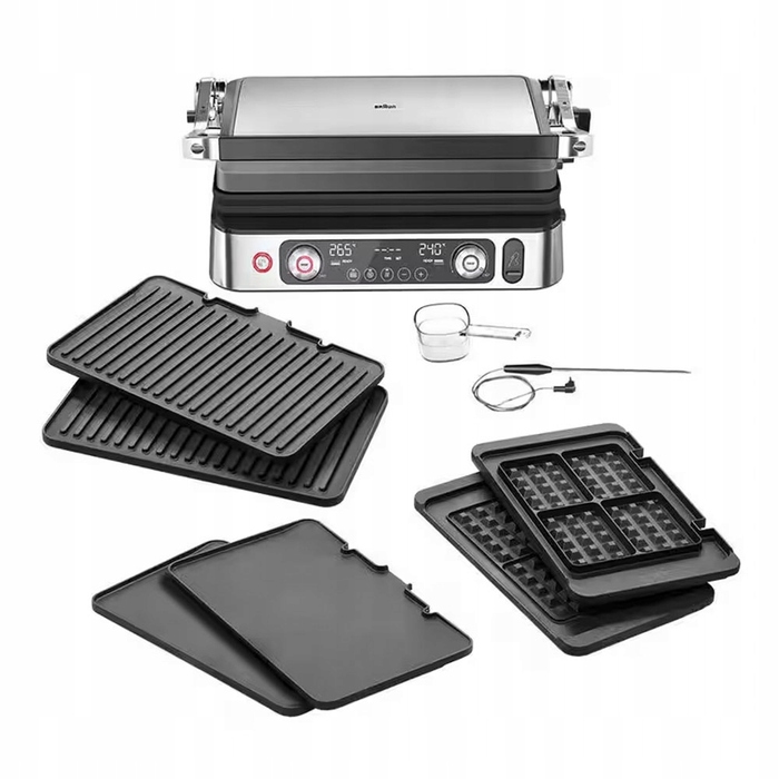 Електричний гриль Braun MultiGrill 9 Pro 2200 Вт, складаний, сріблястий/сірий