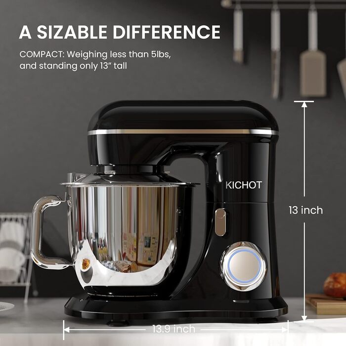 KICHOT 4.5L Kitchen Machine, Dough Mixer, 10-Speed Kitchen Machine, Dough Hook, Flat Beater, Splash Guard, Suitable for Baking, Cakes, Cookies, Kneading, Red