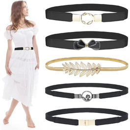 Жіночі тонкі ремінні EAONE (5 шт.) - золотий/чорний/білий/червоний/темно-синій. Еластичні ремінні для суконь, великі розміри