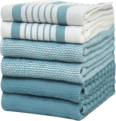 Bumble Kitchen Towels - Dishcloths, Towels, Cotton - 6 Pack - XL Size 50 x 70 cm - Elegant, Soft, and Robust Ringspun Cotton in 3 Different Textures (Aqua)