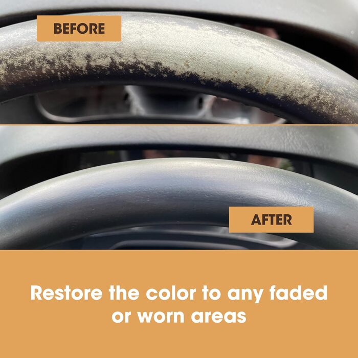 Leather Steering Wheel Repair Kit (black) – removes grease deposits, repairs damage, and restores the color on any worn leather steering wheel.