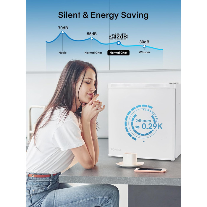 Міні-холодильник E 46L з відділенням для льоду, 42 dB, регулювання температури, енергозберігаючий, знімний дверний анфаз, для кухні, офісу, спальні, готелів та маленьких квартир (білий)