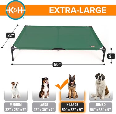 K&H Pet Products Elevated Outdoor Dog Bed, Breathable, Cooling, Elevated Cot, Hammock for Large Dogs, Washable Mesh Cover, Elevated Metal Frame, Foldable, (L 127 x W 81 x H 23 cm)