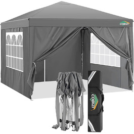 COBIZI Gazebo 3x3 Waterproof Folding Gazebo with 4 Side Walls Outdoor Folding Gazebo Stable UV Protection 50+ Pop-Up Garden Gazebo Party Tent for Outdoors, Garden, Party, Wedding, Market (3x3m Gray)