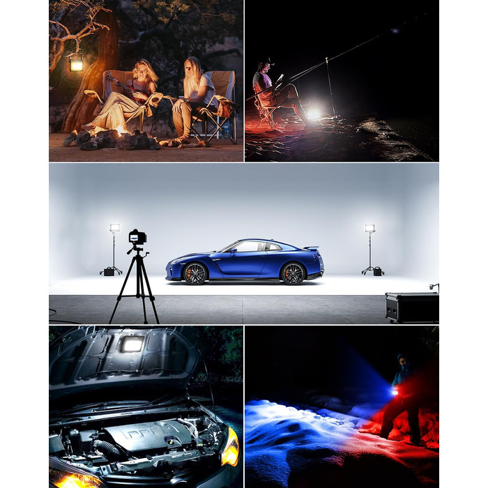 80W LED Construction Floodlight Battery Solar Work Light Portable, 4 Light Modes 12000mAh Battery Work Light USB Rechargeable 5 Brightness Levels Camping Lamp Portable Outdoor for Emergencies Construction Site Camping Garage