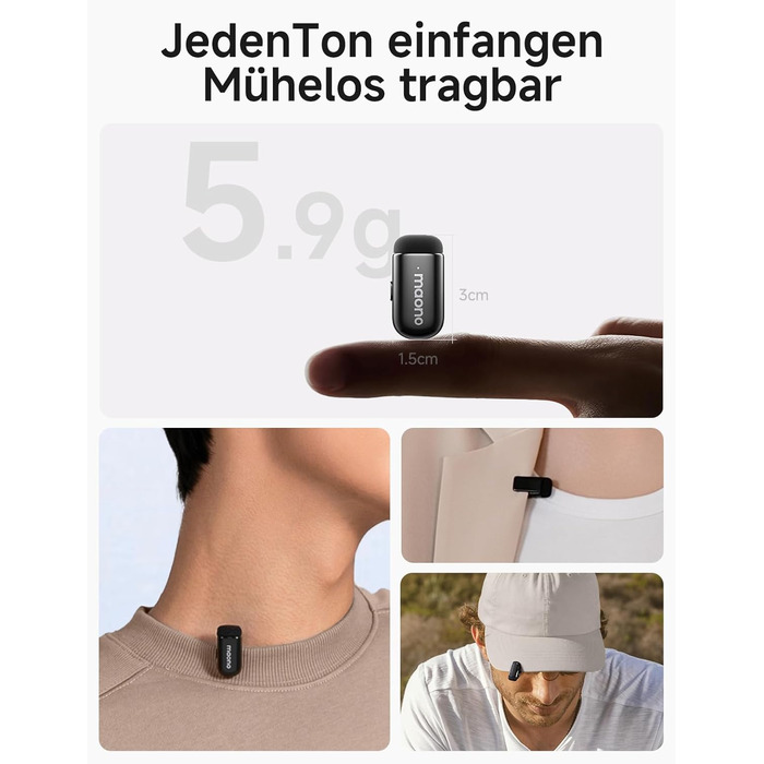 Мікрофон MAONO Wave T1 Mini USB-C: бездротовий, для iPhone/Android, з шумозаглушенням, для YouTube, Vlog, запису звуку