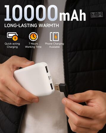 LABCOOL Тепла жилетка з підігрівом - чоловіча та жіноча жилетка з USB-підігрівом та акумулятором 10000mAh - 6-зонний підігрів з 3 рівнями температури - можна прати в пральній машині, чорний L