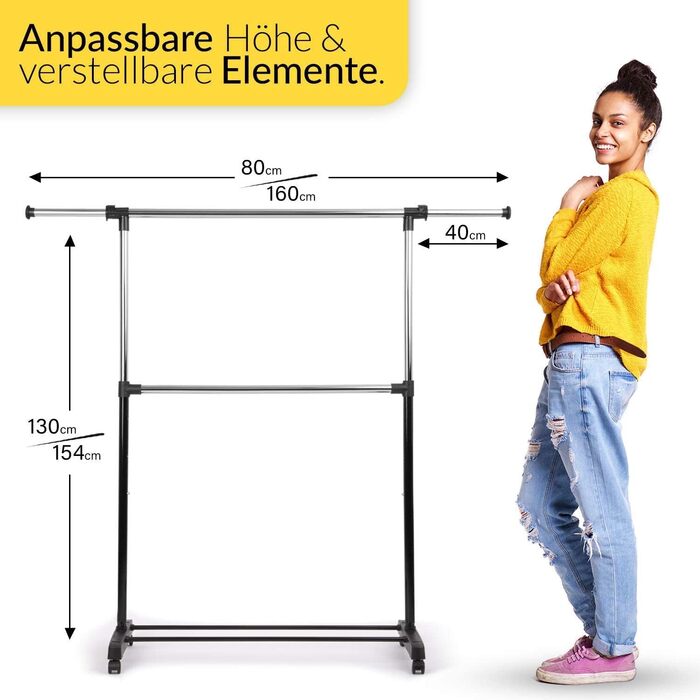 HELDENWERK Clothes Rail with Wheels - Coat Rack Stand, Stable and Load-Bearing - Extendable Clothes Rail