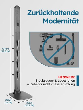 Підставка для пилососів Dyson G5, V15, V12, V11, V10, V8, V7, V6, металева з 4 гачками та 4 полицями, без свердління, стійка, підлогова, приховане кріплення кабелю, темно-сірий