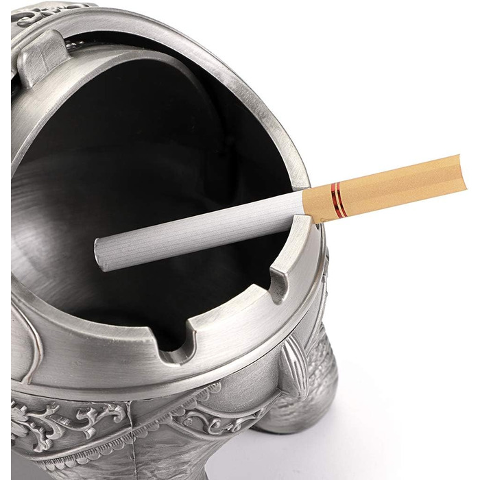 BSTKEY Vintage Ashtray with Lid – Elephant Shape, Table Ashtray, for Indoor and Outdoor Use, Retro, for Home, Office, Decoration Silver