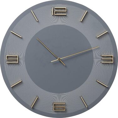 Kare Design Wall Clock Leonardo, /Gold, 49cm Diameter, Modern, Aluminum, Round, Clock for Living Room, Bedroom, Office, Battery not included (Gray)