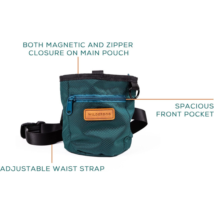 Сумка для песика Wilderdog для дресирування собак, з магнітною застібкою, карабіном та регульованим поясом, зелена