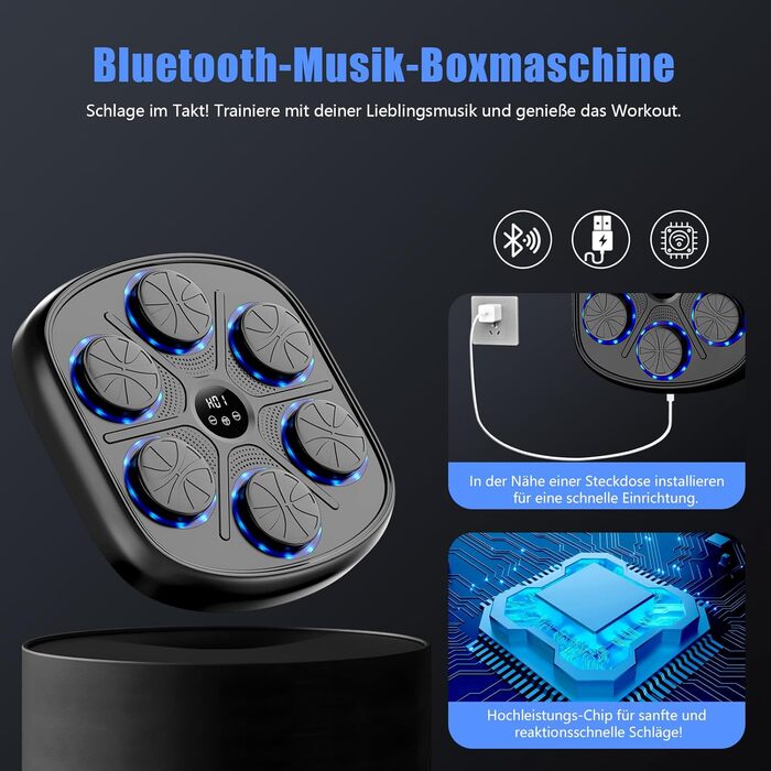 Buba Toys Bluetooth Punching Bag Machine with LED Lights - Rechargeable Wall-Mounted Smart Boxing Trainer for Reflex & Coordination