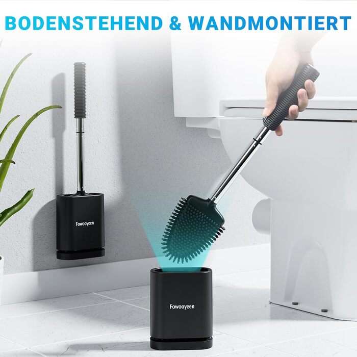 Набір щіток для унітазу Fowooyeen: 2 шт., чорний, без свердління, з тримачем, силікон, плоска головка у формі серця