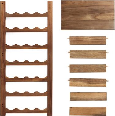 Jalz Jalz Acacia Wood Wine Rack for 28 Bottles, Sturdy and Lightweight Bottle Rack for Cellars, Restaurants, and Storage Rooms, Modular Expandable Bottle and Wine Storage